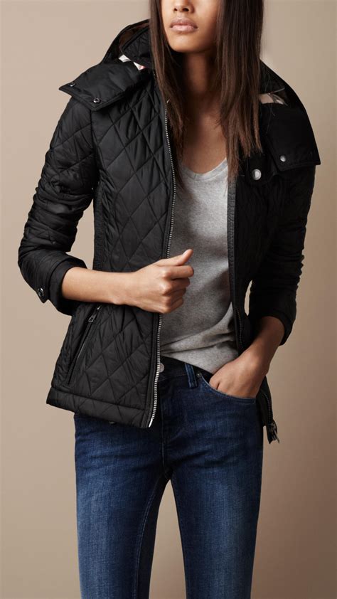 burberry black quilted jacket w fur hood s|burberry quilted jackets.